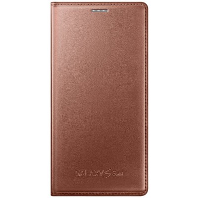 Samsung Galaxy S5 mini (G800) oficiāls Flip Cover atvērams zelta ādas maciņš (maks) / Vacins.lv