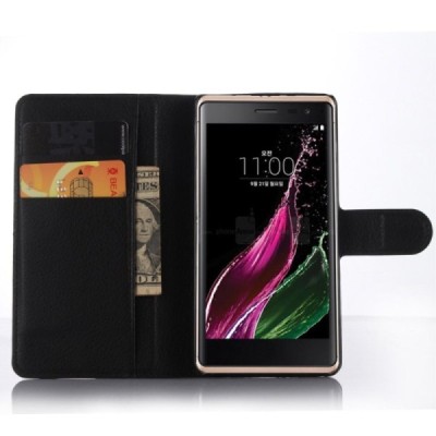 LG Zero (H650E) atverčiamas juodas odinis Litchi dėklas - piniginė / Priedai.lt