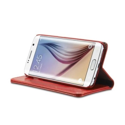 Samsung Galaxy S6 Edge (G925) „CaseMe“ solīds atvēramais ādas sarkans maciņš - maks / Vacins.lv