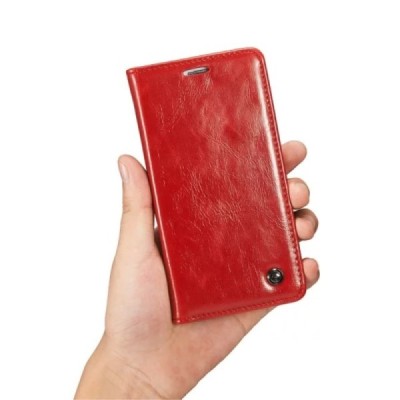 Samsung Galaxy S6 Edge (G925) „CaseMe“ solīds atvēramais ādas sarkans maciņš - maks / Vacins.lv