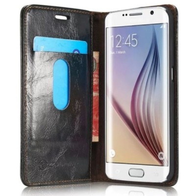 Samsung Galaxy S6 Edge+ Plus (G928) „CaseMe“ solidus atverčiamas juodas odinis dėklas - knygutė / Priedai.lt