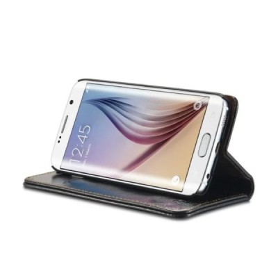 Samsung Galaxy S6 Edge+ Plus (G928) „CaseMe“ solidus atverčiamas juodas odinis dėklas - knygutė / Priedai.lt