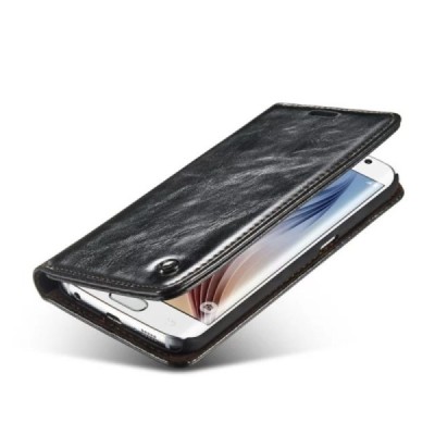 Samsung Galaxy S6 Edge+ Plus (G928) „CaseMe“ solidus atverčiamas juodas odinis dėklas - knygutė / Priedai.lt