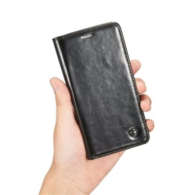Samsung Galaxy S6 Edge+ Plus (G928) „CaseMe“ solidus atverčiamas juodas odinis dėklas - knygutė / Priedai.lt