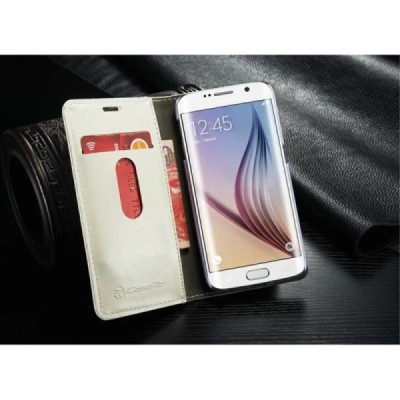 Samsung Galaxy S6 Edge+ Plus (G928) „CaseMe“ solidus atverčiamas baltas odinis dėklas - knygutė / Priedai.lt