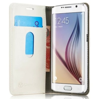 Samsung Galaxy S6 Edge+ Plus (G928) „CaseMe“ solidus atverčiamas baltas odinis dėklas - knygutė / Priedai.lt