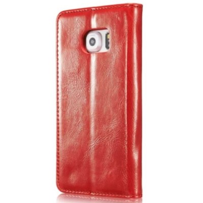 Samsung Galaxy S6 Edge+ Plus (G928) „CaseMe“ solidus atverčiamas raudonas odinis dėklas - knygutė / Priedai.lt