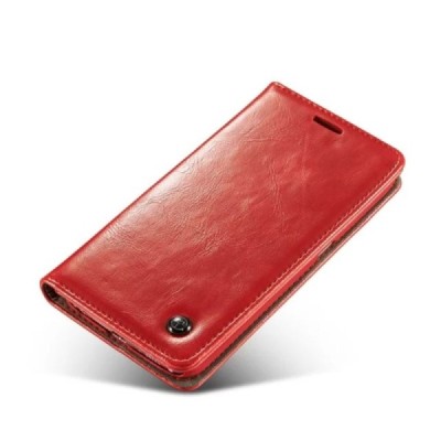 Samsung Galaxy S6 Edge+ Plus (G928) „CaseMe“ solidus atverčiamas raudonas odinis dėklas - knygutė / Priedai.lt