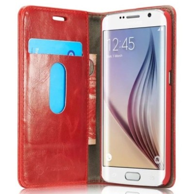 Samsung Galaxy S6 Edge+ Plus (G928) „CaseMe“ solidus atverčiamas raudonas odinis dėklas - knygutė / Priedai.lt