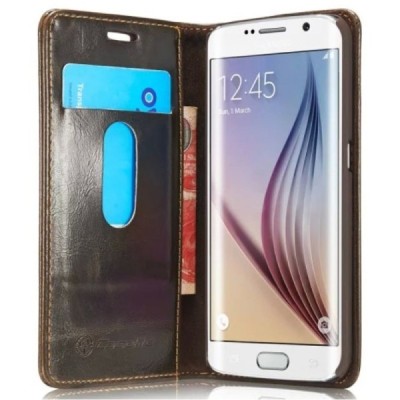 Samsung Galaxy S6 Edge+ Plus (G928) „CaseMe“ solidus atverčiamas rudas odinis dėklas - knygutė / Priedai.lt