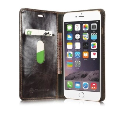 Apple iPhone 6 (6s) „CaseMe“ solīds atvēramais ādas brūns maciņš - maks / Vacins.lv