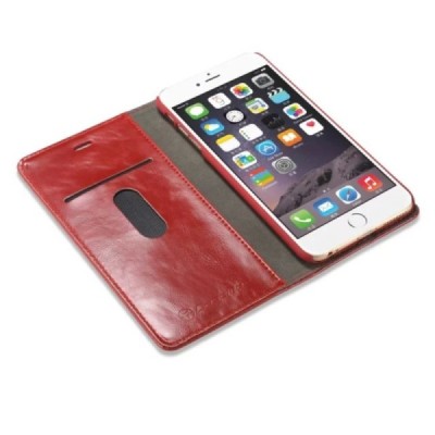 Apple iPhone 6 Plus / 6s Plus „CaseMe“ solidus atverčiamas raudonas odinis dėklas - knygutė / Priedai.lt