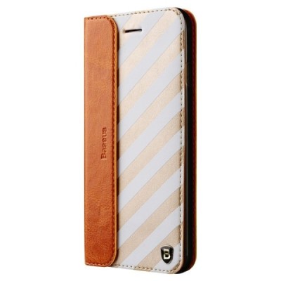Apple iPhone 6 Plus / 6s Plus „Baseus“ Collocation solīds atvēramais ādas rakstains maciņš (maks) - balts, zelta / Vacins.lv