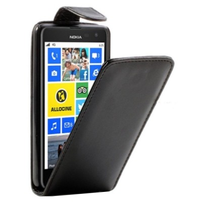 Nokia Lumia 625 klasisks ādas vertikāli atvēramais melns futrālis / Vacins.lv