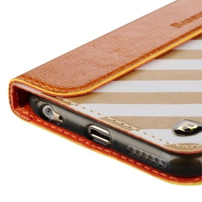 Apple iPhone 6 Plus / 6s Plus „Baseus“ Collocation solīds atvēramais ādas rakstains maciņš (maks) - balts, zelta / Vacins.lv