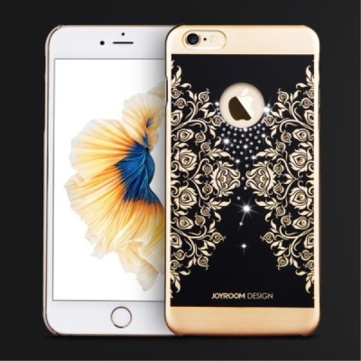 Apple iPhone 6s elegants „JOYROOM“ Flowers melns (zelta apmales) plastmasas apvalks ar spīduļiem / Vacins.lv