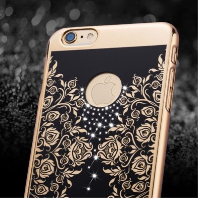 Apple iPhone 6s elegants „JOYROOM“ Flowers melns (zelta apmales) plastmasas apvalks ar spīduļiem / Vacins.lv