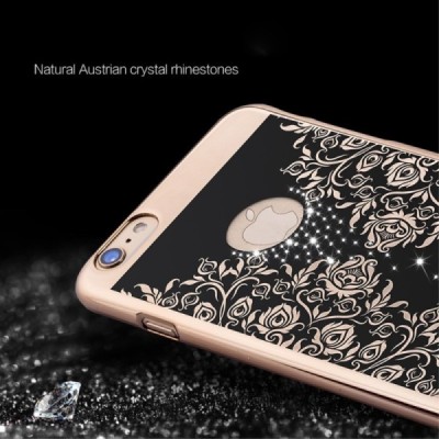 Apple iPhone 6s elegants „JOYROOM“ Flowers melns (zelta apmales) plastmasas apvalks ar spīduļiem / Vacins.lv