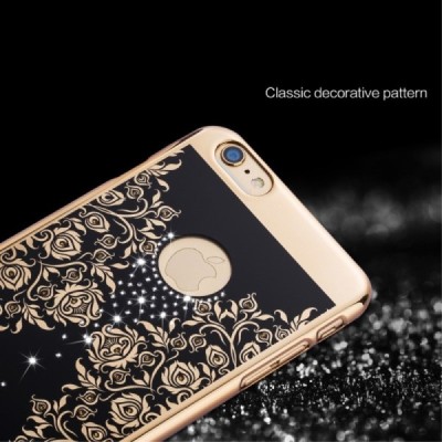 Apple iPhone 6s elegants „JOYROOM“ Flowers melns (zelta apmales) plastmasas apvalks ar spīduļiem / Vacins.lv