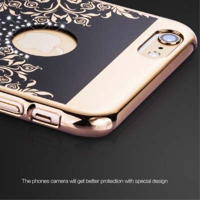 Apple iPhone 6s elegants „JOYROOM“ Flowers melns (zelta apmales) plastmasas apvalks ar spīduļiem / Vacins.lv