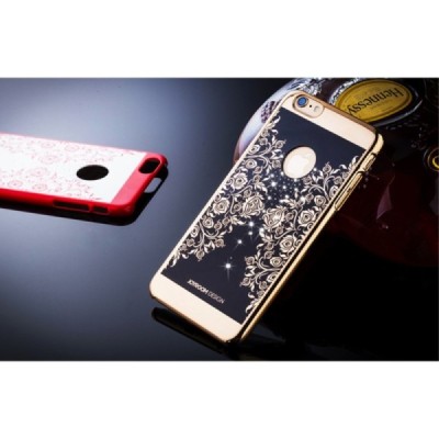 Apple iPhone 6s elegants „JOYROOM“ Flowers melns (zelta apmales) plastmasas apvalks ar spīduļiem / Vacins.lv