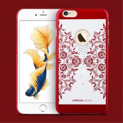 Apple iPhone 6s elegants „JOYROOM“ Flowers balts (sarkana apmales) plastmasas apvalks ar spīduļiem / Vacins.lv