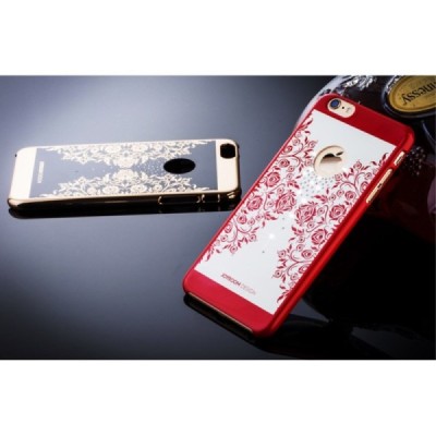 Apple iPhone 6s Plus JOYROOM Flower plastikinis baltas (raudonais apvadais) dėklas su kristalais / Priedai.lt