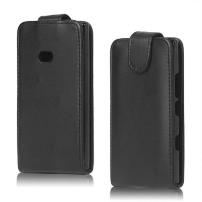 Nokia Lumia 900 klasisks ādas vertikāli atvēramais melns futrālis / Vacins.lv