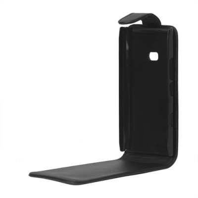 Atverčiamas juodas odinis Nokia Lumia 900 dėklas (dėkliukas) / Priedai.lt
