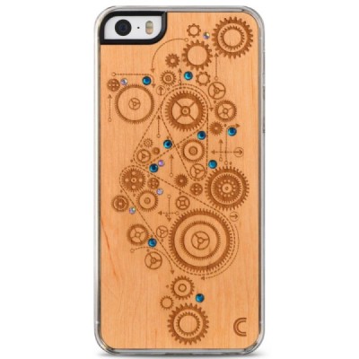 Apple iPhone SE (5, 5s) „Crafted Cover“ Mechanizmas su kristalais natūralaus medžio dėklas (šviesus medis) / Priedai.lt