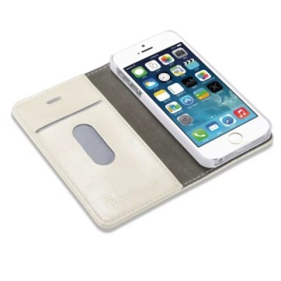 Apple iPhone 5 / 5s „CaseMe“ solīds atvēramais ādas balts maciņš - maks / Vacins.lv