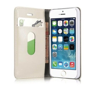 Apple iPhone 5 / 5s „CaseMe“ solīds atvēramais ādas balts maciņš - maks / Vacins.lv