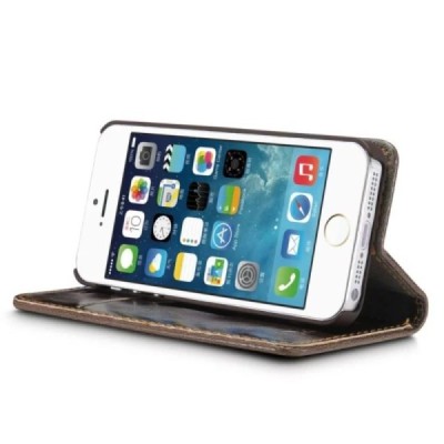 Apple iPhone 5 / 5s „CaseMe“ solīds atvēramais ādas brūns maciņš - maks / Vacins.lv