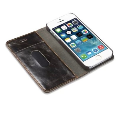 Apple iPhone 5 / 5s „CaseMe“ solīds atvēramais ādas brūns maciņš - maks / Vacins.lv