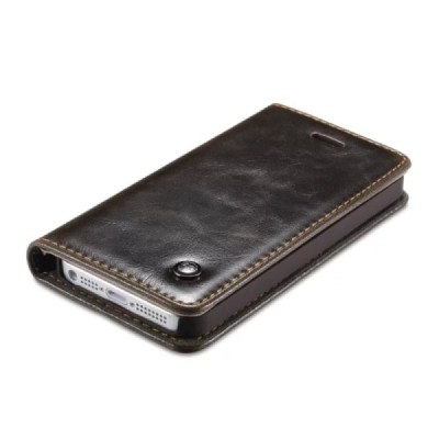 Apple iPhone 5 / 5s „CaseMe“ solīds atvēramais ādas brūns maciņš - maks / Vacins.lv