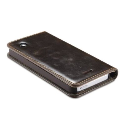 Apple iPhone 5 / 5s „CaseMe“ solīds atvēramais ādas brūns maciņš - maks / Vacins.lv