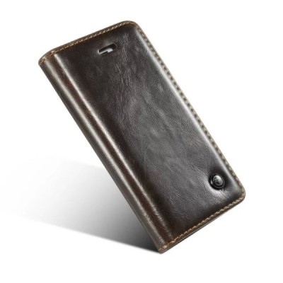 Apple iPhone 5 / 5s „CaseMe“ solīds atvēramais ādas brūns maciņš - maks / Vacins.lv