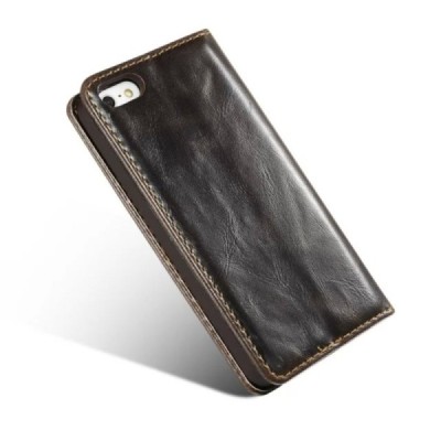 Apple iPhone 5 / 5s „CaseMe“ solīds atvēramais ādas brūns maciņš - maks / Vacins.lv