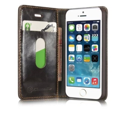 Apple iPhone 5 / 5s „CaseMe“ solīds atvēramais ādas brūns maciņš - maks / Vacins.lv