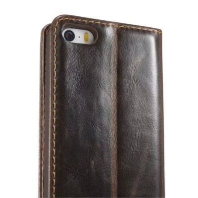Apple iPhone 5 / 5s „CaseMe“ solīds atvēramais ādas brūns maciņš - maks / Vacins.lv