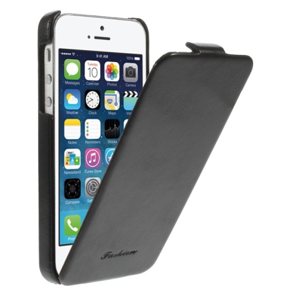 Vertikāli atvēramais klasisks maciņš - melns (iPhone 5 / 5S / SE 2016)