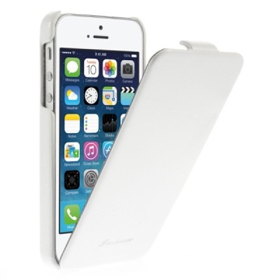 Apple iPhone 5s vertikāli atvērams ādas balts klasisks maciņš / Vacins.lv