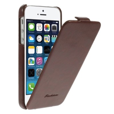 Apple iPhone 5s vertikāli atvērams ādas brūns klasisks maciņš / Vacins.lv