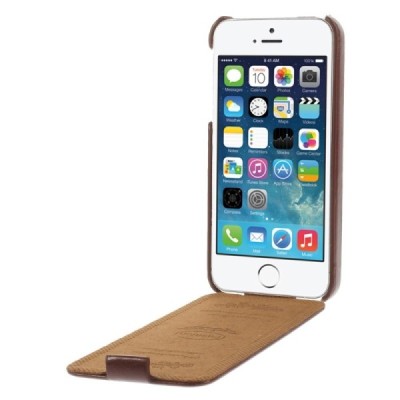 Apple iPhone 5s vertikāli atvērams ādas brūns klasisks maciņš / Vacins.lv