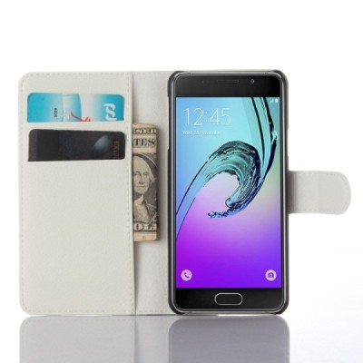 Samsung Galaxy A3 (2016) A310 atverčiamas baltas odinis Litchi dėklas - piniginė / Priedai.lt