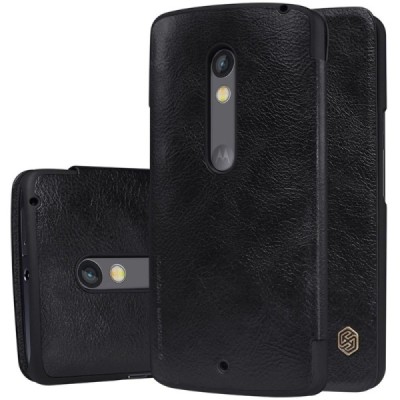 Greznais „Nillkin“ Qin sērijas ādas atvērams melns Motorola Moto X Play maciņš (maks) / Vacins.lv