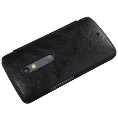 Greznais „Nillkin“ Qin sērijas ādas atvērams melns Motorola Moto X Play maciņš (maks) / Vacins.lv