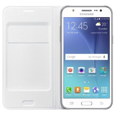 Samsung Galaxy J5 oficiāls Flip Wallet Cover atvērams balts ādas maciņš (maks) / Vacins.lv