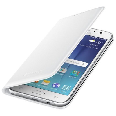 Samsung Galaxy J5 oficiāls Flip Wallet Cover atvērams balts ādas maciņš (maks) / Vacins.lv