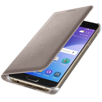 Samsung Galaxy A3 (2016) A310 originalus Flip Wallet Cover EF-WA310 atverčiamas auksinis odinis dėklas - piniginė / Priedai.lt